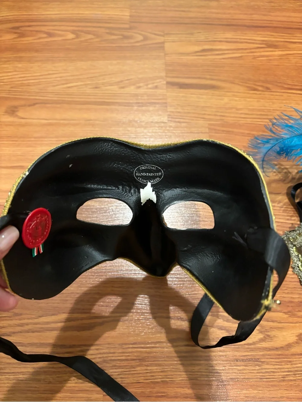 Venetian Half-Face Masquerade Mask in Black, White & Gold